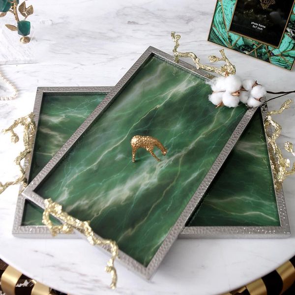 

decorative objects & figurines creative rectangular green agate stone texture tray luxury decor ornament living room marble table storage tr