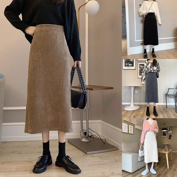 

skirts women's fashion high waist was thin slit mid-length package hip a-line skirt, Black