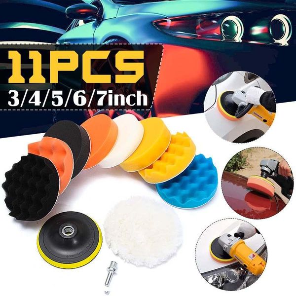 

car sponge 11pcs 7/6/5inch polishing pads kit foam pad buffer compound set machine wax for removes scratches