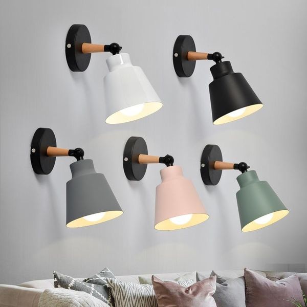 

wall lamp modern led light fixture with iron lampshade wooden nordic indoor rustic colorful bedside aisel corridor lighting
