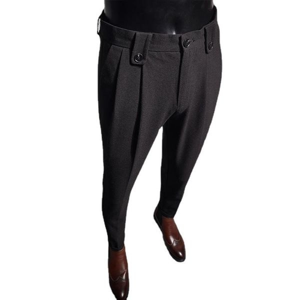 

men's suits & blazers 2021 business dress pants fashion folds casual slim fit wedding office social suit streetwear trousers costume ho, White;black