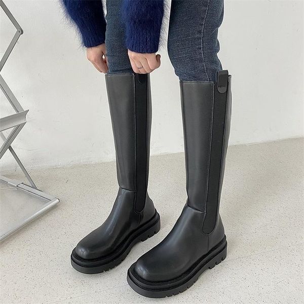 

boots and women's 2021 autumn winter british style versatile high below knee, Black