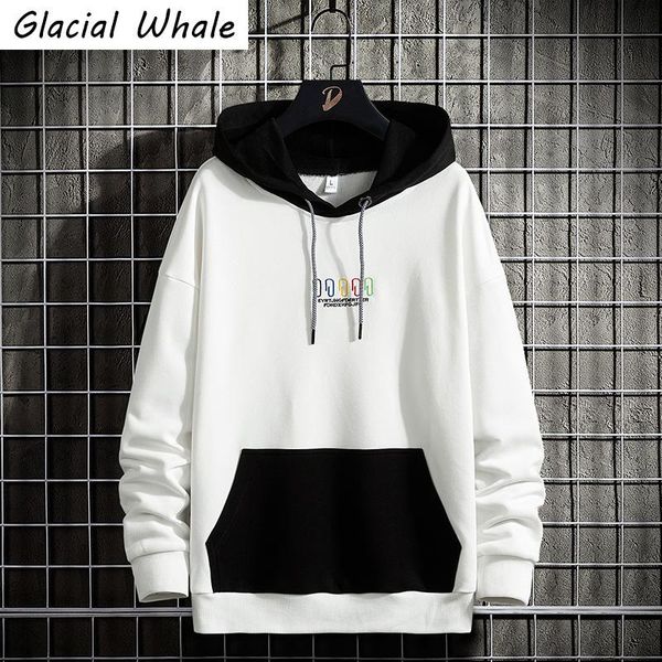 

men's hoodies & sweatshirts glacialwhale mens men 2021 patchwork sweatshirt harajuku japanese streetwear oversized white hoodie, Black