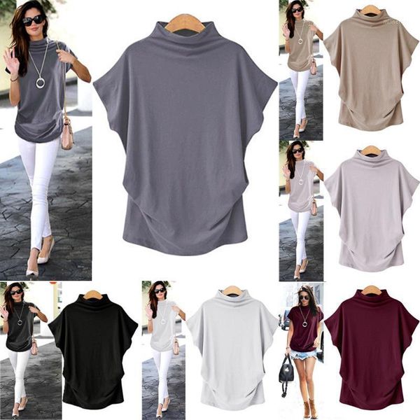 

women casual summer t shirt short batwing sleeve loose solid black gray turtleneck tee 2021 t-shirts femme tees #30 women's t-shirt, White