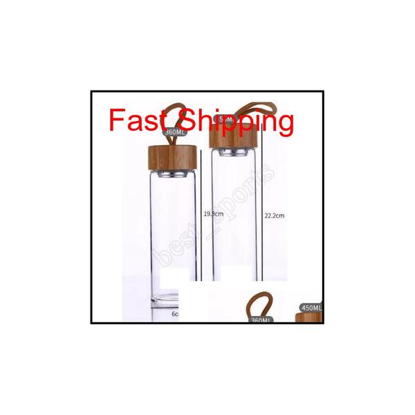 

380ml 450ml man woman glass tea cups monolayer transparent with ropes water bottle bamboo lids w qylhhv ppshop01