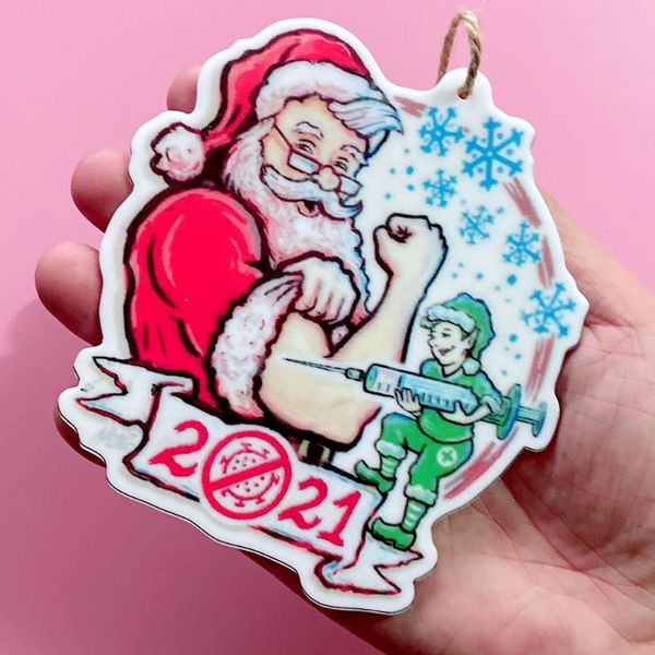 

charms 2021 christmas tree pendant funny santa claus injection hanging decoration ornament for home auto diy decor accessories, Bronze;silver