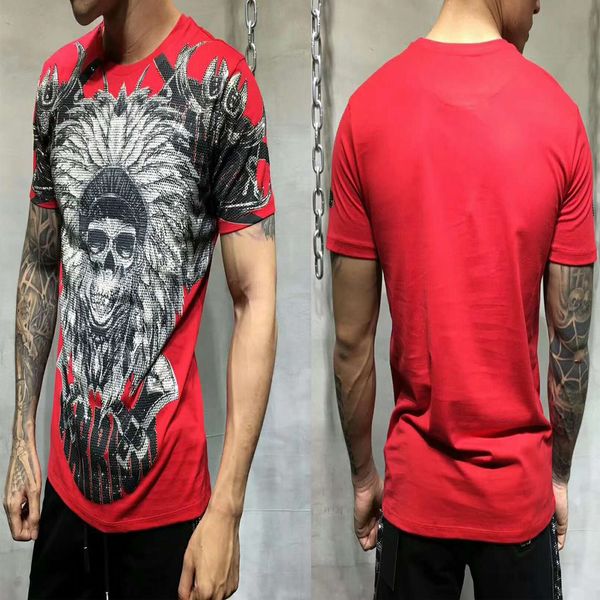 

2021 new embalagem saco dos pp masculina nova camisa algodo crnio da cpia do teste padro ocasional tshirt plus size design de yast, White;black