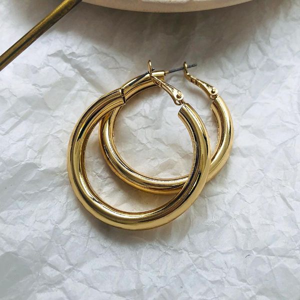 

hoop & huggie fashion gold color oversize earrings for women wide big metal round circle statement vintage jewelry gift, Golden;silver