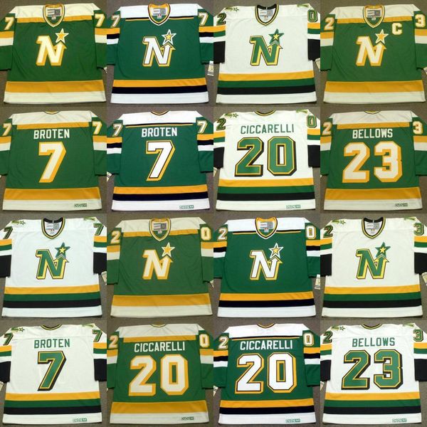 

7 neal broten 20 dino ciccarelli 23 brian bellows 1984 ccm vintage jersey, Black;red