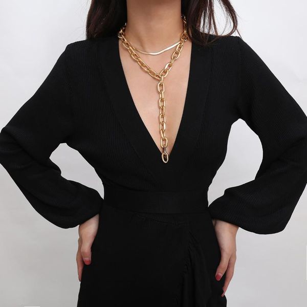 

chains punk cuban thick choker necklace collares steampunk hip hop clavicle chunky snake chain long women breast jewelry, Silver