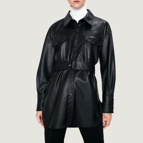 

women's leather & faux with belt jacket women streetwear punk motorcycle coat ladies black spring winter pu
