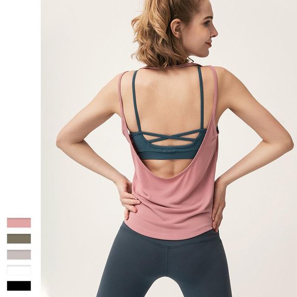 

yoga outfit backless fitness women sleeveless workout shirts vest quick dry loose sport tank running training t shirt