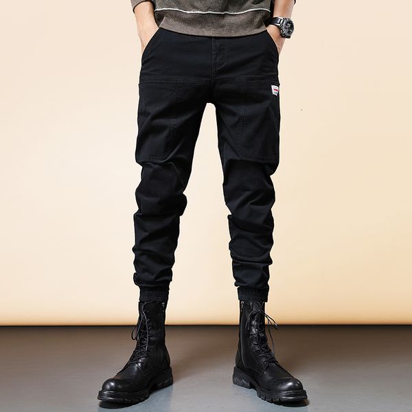 

black baggy multi-pocket cargo pants streetwear 2021 hip hop cotton casual i7or