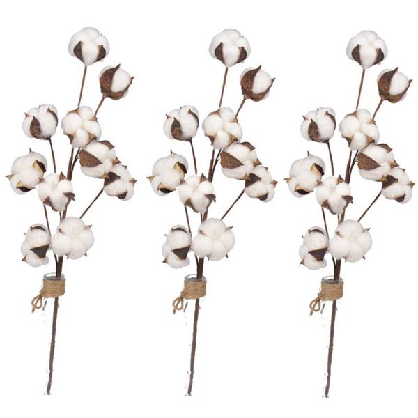 

3pcs wedding farmhouse style floral decoration favors 10 heads party cotton stems home dried flower branch display filler crafts