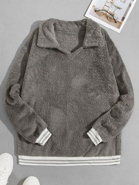 

men striped trim teddy sleep y8zt#, Black;brown