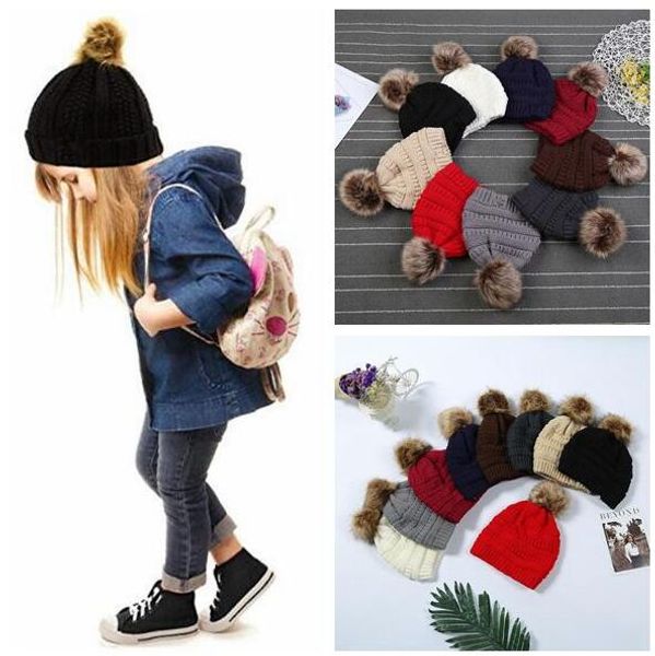 

kids & adults fur pom beanies with liner trendy hats winter knitted luxury cable slouchy skull caps leisure beanies cca 20pcs, Yellow