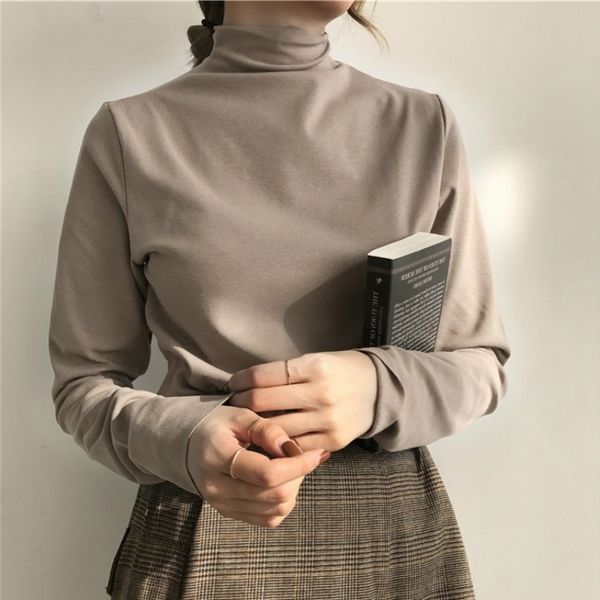 

turtleneck bottoming shirt women's autumn and winter 2021 solid color long sleeve slim slimming all-match thin 210309, White