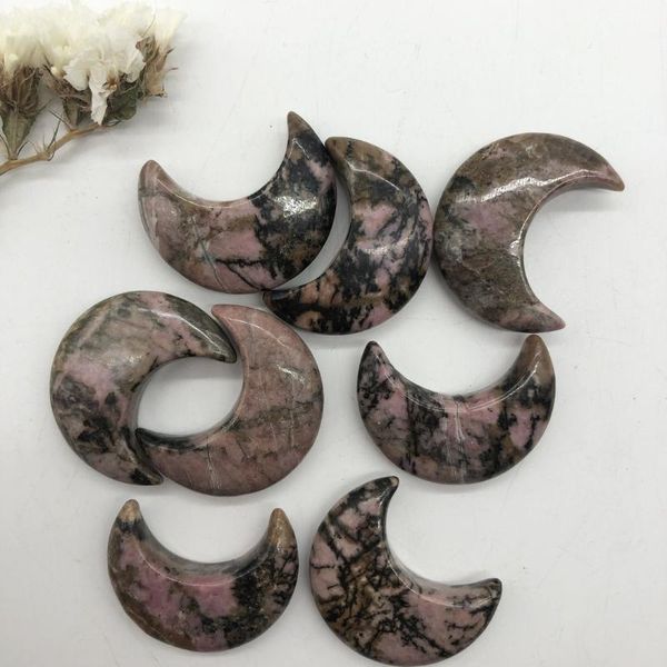 

1pc natural pink rhodonite crystals moon shape polished smooth stone healing crystals room decoration meditation stones