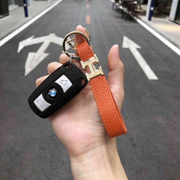 

h letter leather key chain car rope high grade simple bag pendant, Silver