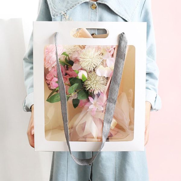 

gift wrap portable square flower transparent storage boxes paper packing handy bucket holders florist wedding party bag