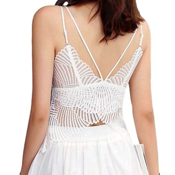 

women's tanks & camis womens t-shirt v neck summer lace hollow out lingerie spaghetti strap ins see through underwear, White
