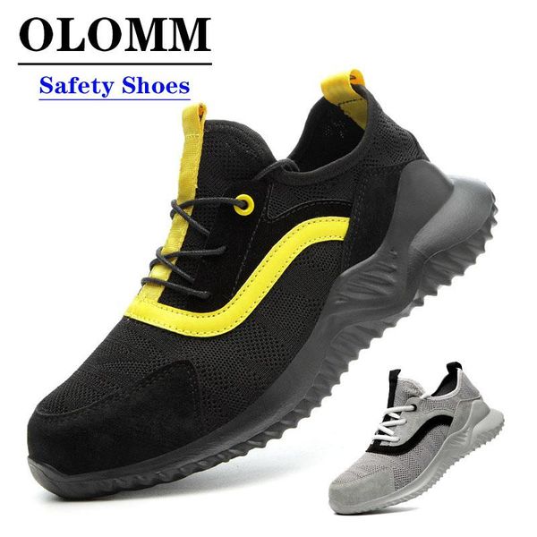 

boots olomm men's safety shoes breathable deodorant anti-smashing anti-puncture steel toe cap construction site, Black