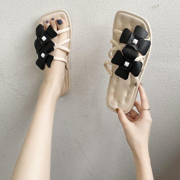 

leosoxs flower slippers for women 2021 fashion casual flat shoes summer woman slippers for home soft bottom outside beach shoes, Black