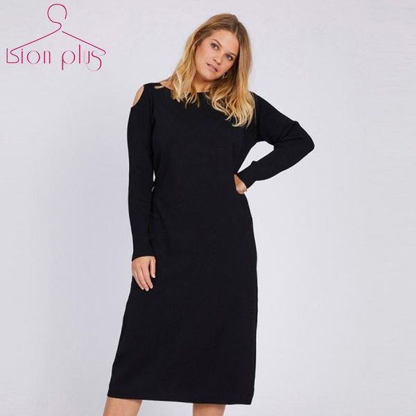 

casual dresses sweater dress 6xl 7xl 5xl 2021 autumn maxi women plus size long off shoulder slim oversized vestido de festa, Black;gray