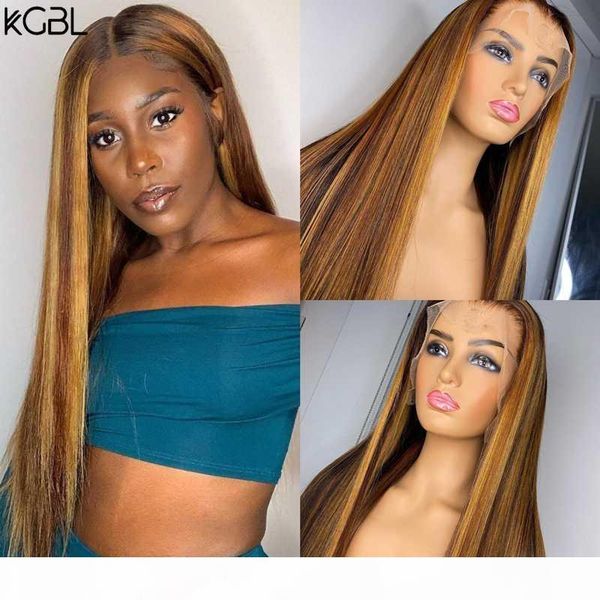 

kgbl highlight staright t-part lace front human hair wigs with baby hair brazilian 150 density 8-24'' non-remy wigs medium ratio, Black;brown