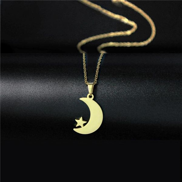 

pendant necklaces trendy women choker metal long chain gold color moon star stainless steel necklace engagement jewelry charm, Silver
