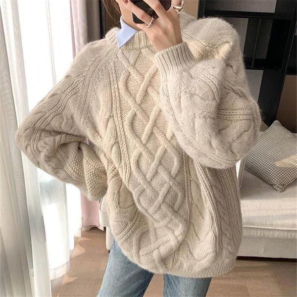

women's sweaters discvry woman sweater kniited solid pattern loose wild long sleeve o collar casual style 2021 autumn korean fashion, White;black