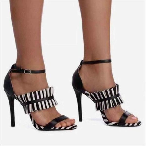 

2021 summer new classic woman dress wedding shoes fashion open toed stiletto female gladiator sandals 12cm thin high heels, Black