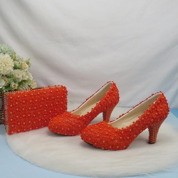 

dress shoes baoyafang orange flow flower ladies wedding for women high heel party heels shoe round toe thin and bags, Black