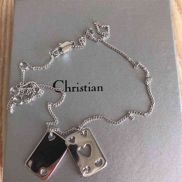 

special offer 2021 luxury designer jewelry letter playing card hollow love square pendant necklace simple silver metal chain versatile femal