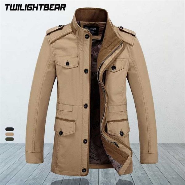 

brand men's casual jacket male windbreaker oversized 6xl autumn washed cotton classic long jackets men clothing trench coat 211126, Black;brown
