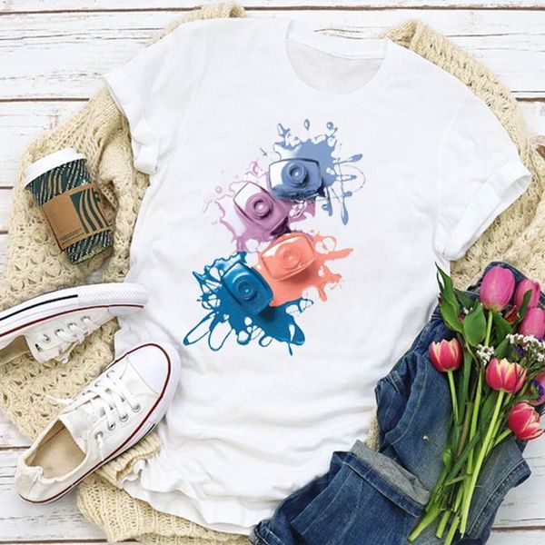 

women graphic splash fashion life short sleeve finger nail summer t-shirt lady womens clothing clothes tee female t shirt, White