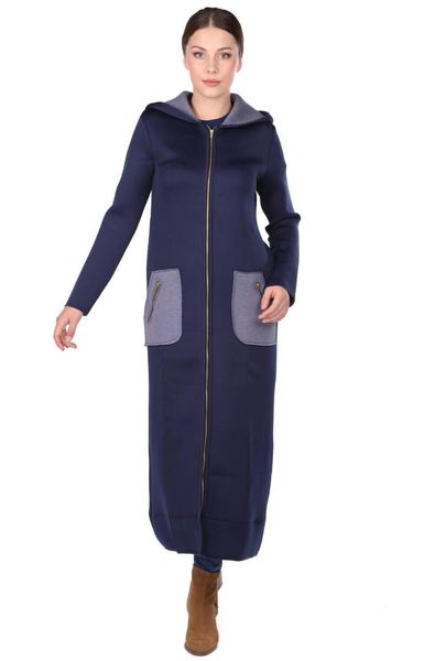 

women's knits & tees navy blue hooded zippered scuba long womens cap, White