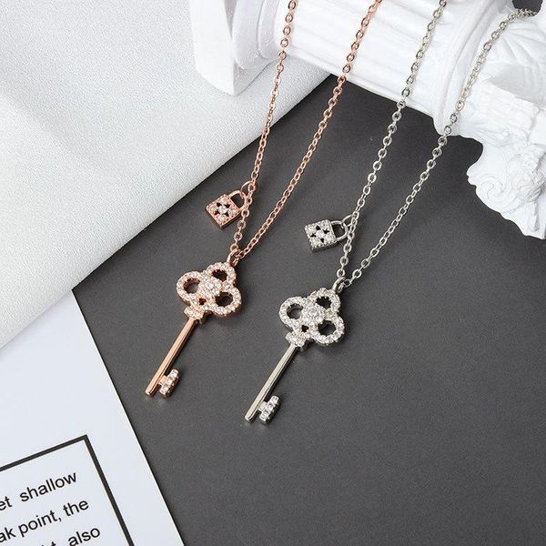 

pendant necklaces necklace women's big key small lock head collarbone chain rose gold simple light luxury net red tide, Silver