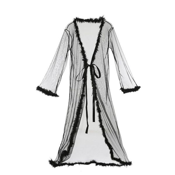 

women's sleepwear women mesh see through robe summer chiffon, Black;red