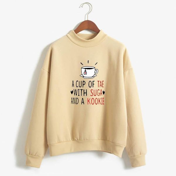 

kpop crewneck sweatshirt women's a cup of tae with and a kookie funny letters printed hoodies lonh sleeve warm winter, Black