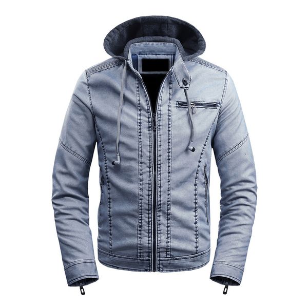 

winter fashion hoodie the vintage men with casual male jackets washed leather motorcycle jacket of apgx, Black