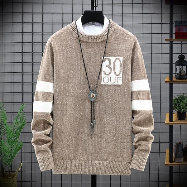 

men knitwear 2021 casual long sleeve warm knit sweater fashion slim fit pullover homme o-neck male clothing, White;black