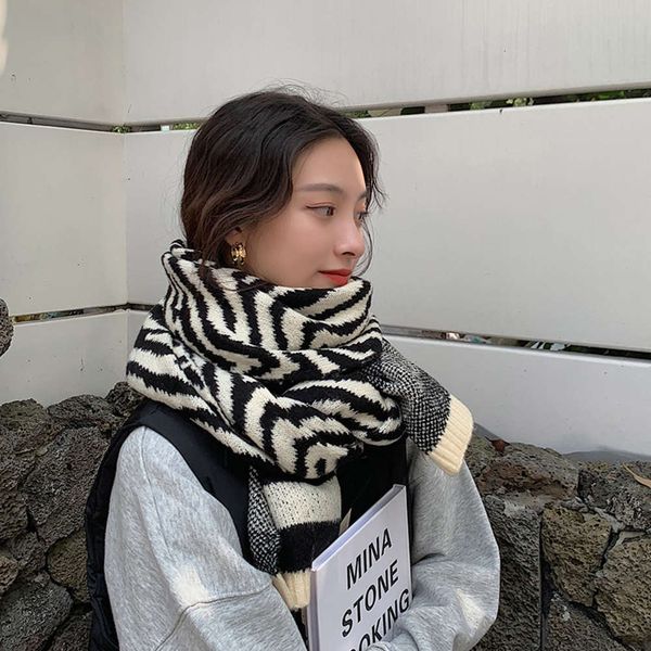 

designer zebra scarf for girls in winter, Blue;black