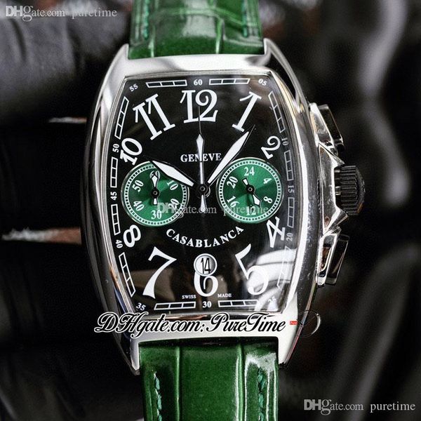 

sale collection 8880 casablanca miyota quartz chronograph mens watch steel case black dial big number markers green leather strap satch watc, Slivery;brown