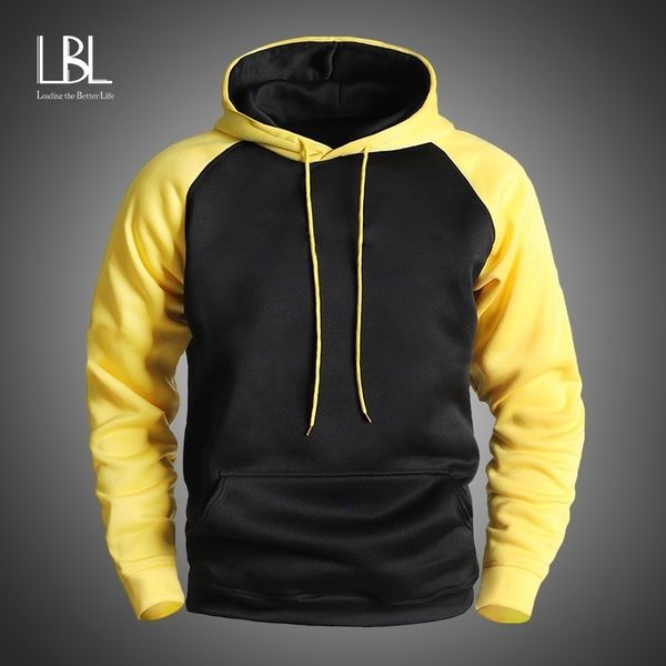 

autumn mens patchwork hoodies new fleece hooded sweatshirts men casual hoody fashion male streetwear cardigan tracksuits 201113, Black