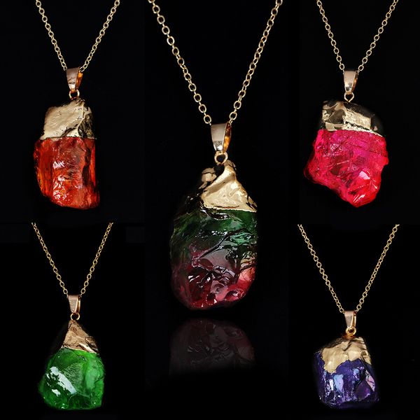 

colorful irregular natural stone necklace pendant necklaces mix color, Silver