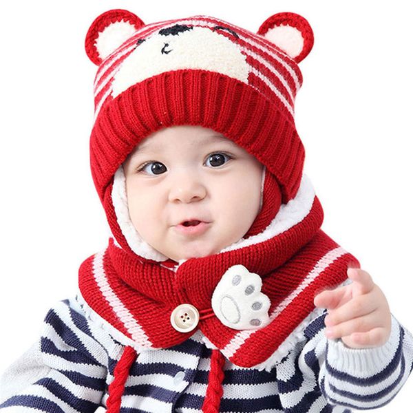 

kids cartoon bear stripe hats and scarf baby cap set girl boy cap scarf set child winter earmuffs hat scarf warm suitg, Blue;gray