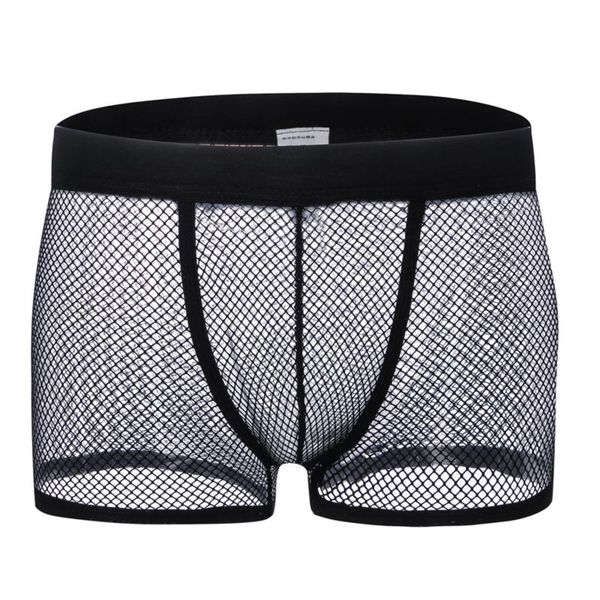 

men boxer underwear summer hollow out underwear solid color breathtable mesh transparent low rise panties fashion, Black;white