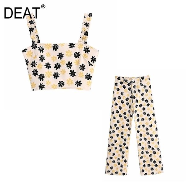 

[deat] summer fashion sleeveless sling printing tank high waist pants elegant women two-piece suit 13q147 210527, White