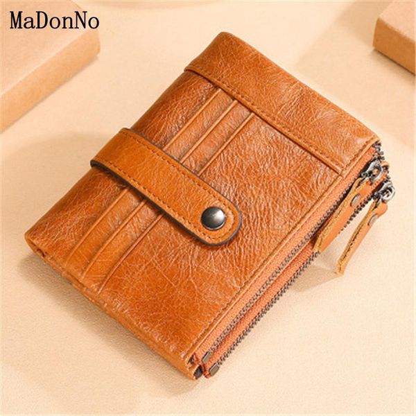 

wallets fashion men's wallet rfid anti-theft swipe genuine leather short clutchs double zipper men card holder coin purse, Red;black